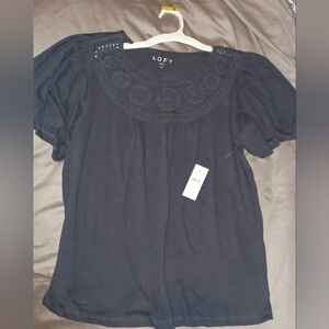 Loft Floral Embroidered Top - Purple / Gray color.